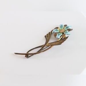SYMMETALLIC 925 Silver & 14K GOLD  Vintage Enamel Flower Brooch Pin